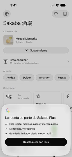 La hoja La receta es parte de Sakaba Plus con el botón Desbloquear con Plus